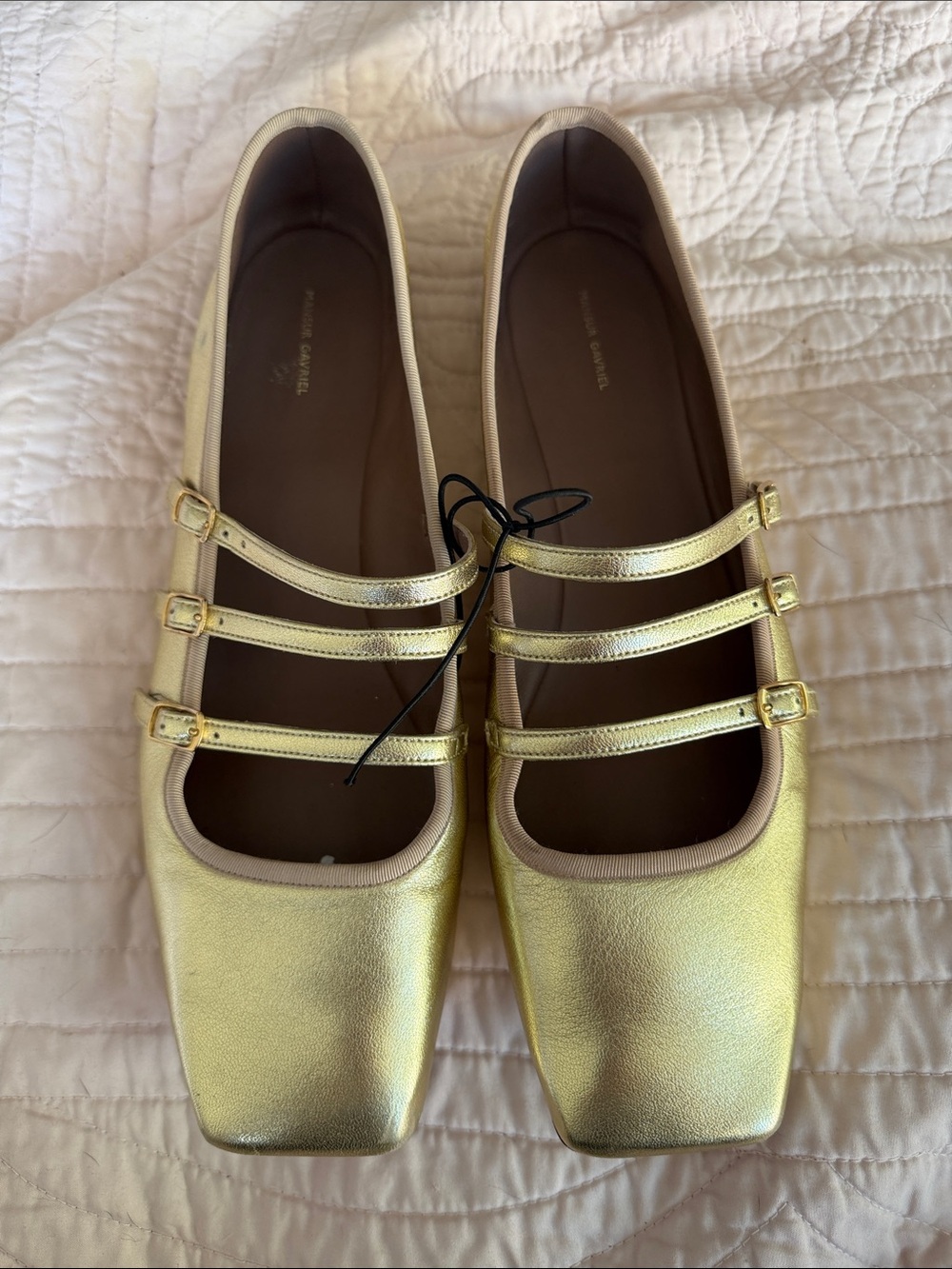 Mansur Gavriel Metallic Gold Triple-Strap Women’s Ballet Flats